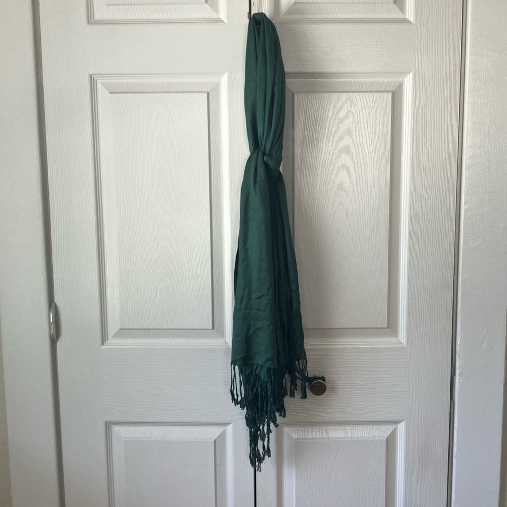 Dark Green 100% Cashmere Pashmina Scarf w/Fringe NEW - Picture 11 of 12
